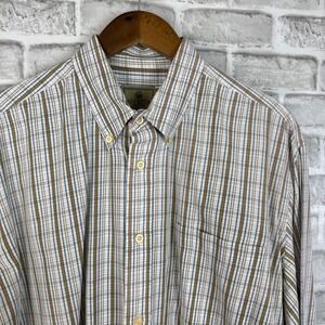 Beretta Mens Plaid Button Down Shirt 3XL Tan Blue Long Sleeve Cotton Italy